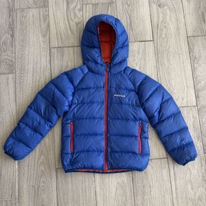 Mont-Bell Neige Hooded Down Parka Jacket Full Zip Kids' Blue Orange Size 140